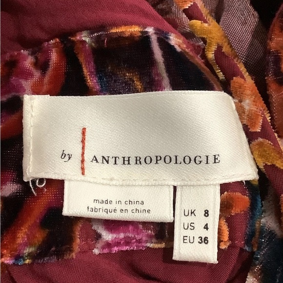 Anthropologie Velvet Shift Mini Dress Floral Burnout Velvet Lace Back size US 4 - Picture 9 of 10